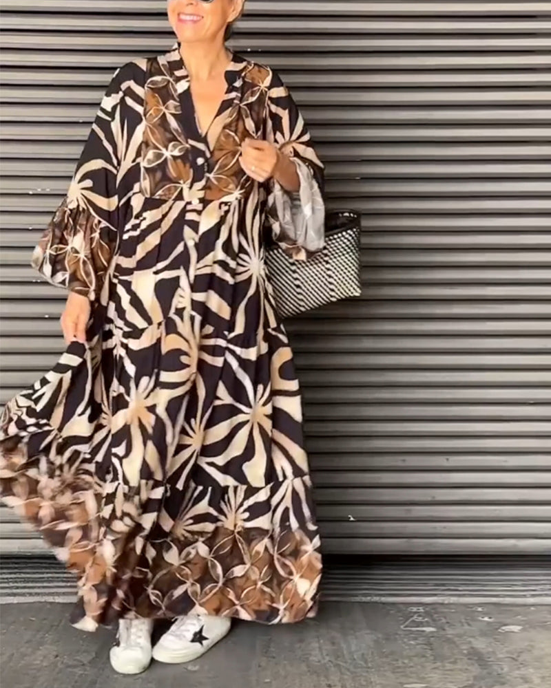 Laluna® | Printed Loose V-Neck Dress