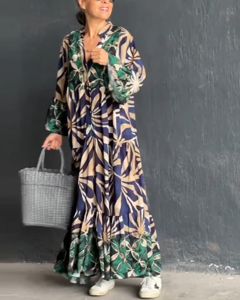 Laluna® | Printed Loose V-Neck Dress