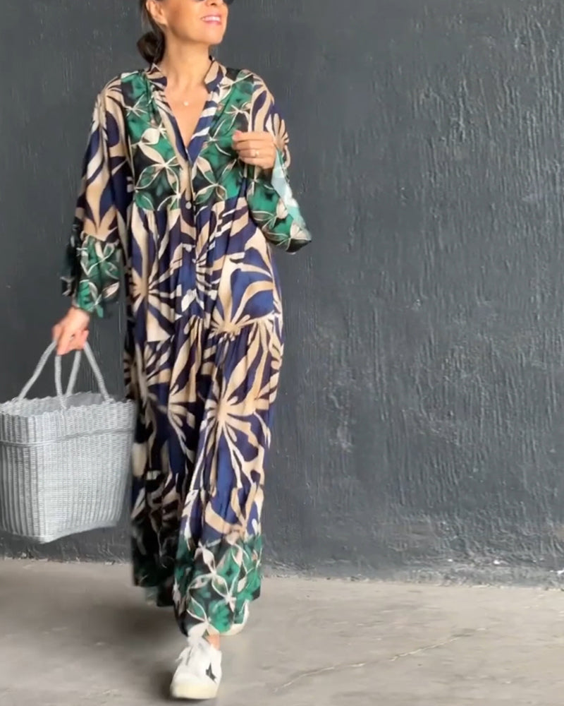 Laluna® | Printed Loose V-Neck Dress