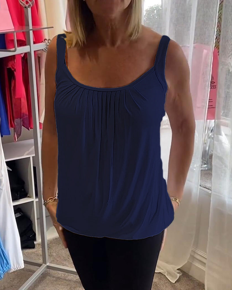 Pleated Sleeveless Casual Top