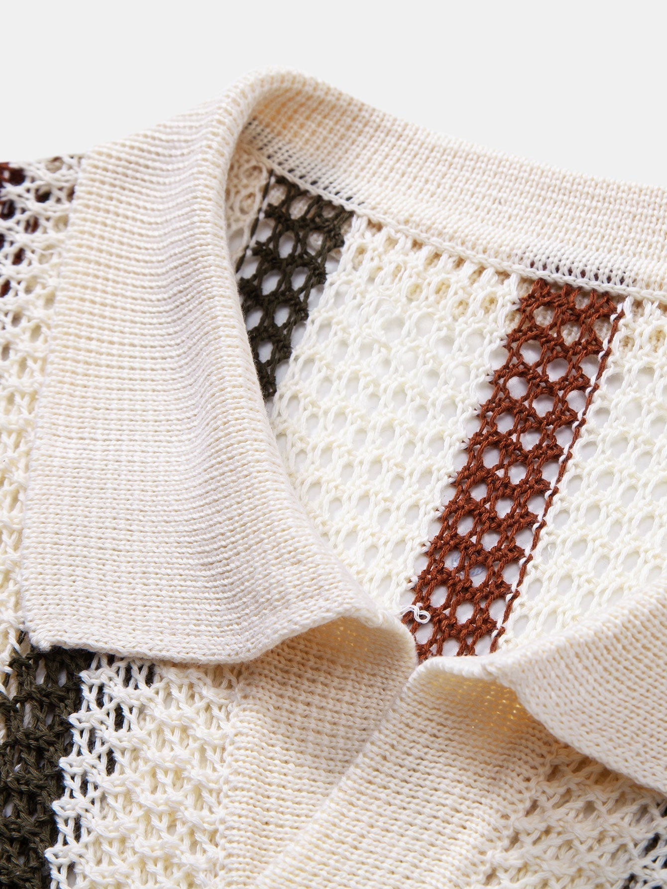 Striped V-Neck Crochet Polo with Straight-Leg Linen Pants