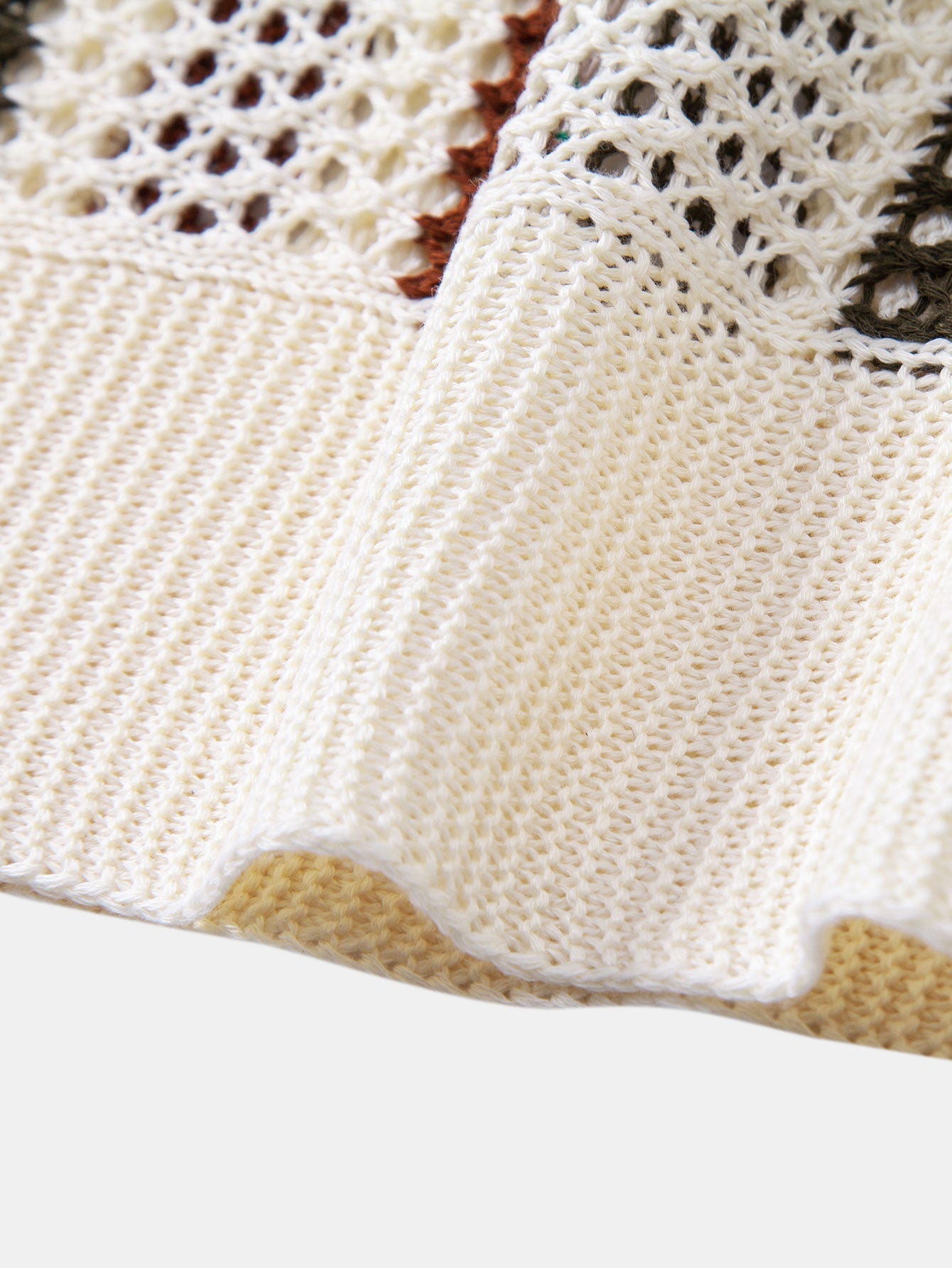 Striped V-Neck Crochet Polo with Straight-Leg Linen Pants