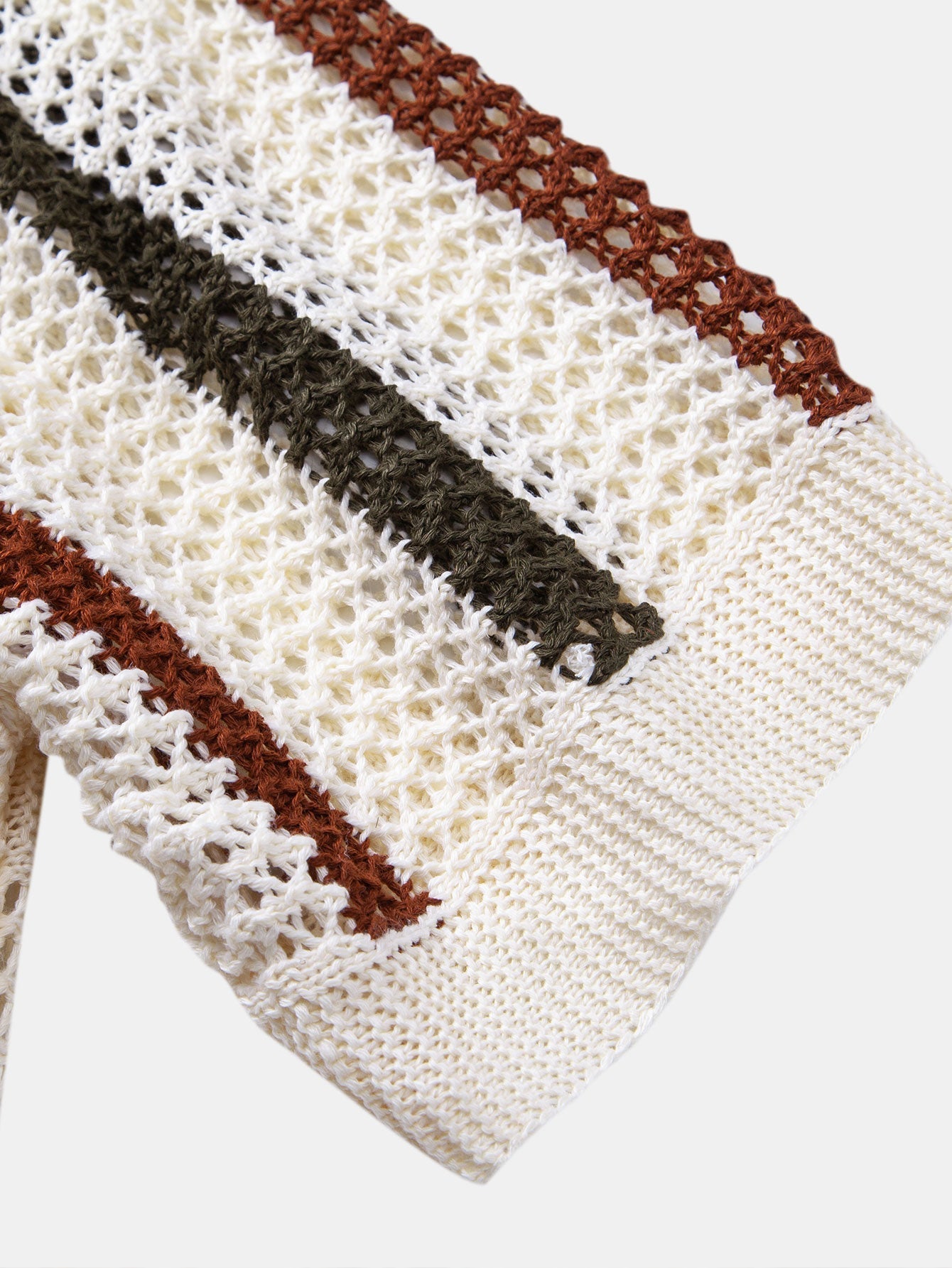 Striped V-Neck Crochet Polo with Straight-Leg Linen Pants