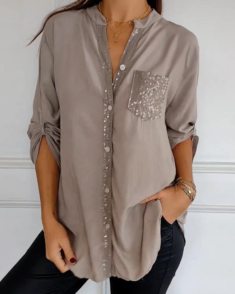 Laluna® | Casual Top Featuring Sequin Detail and Button Accents