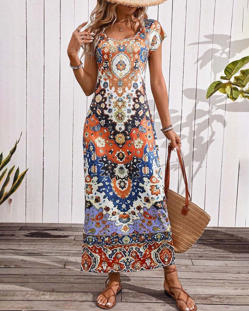 Vibrant Printed Casual Dress with Stylish Slits
