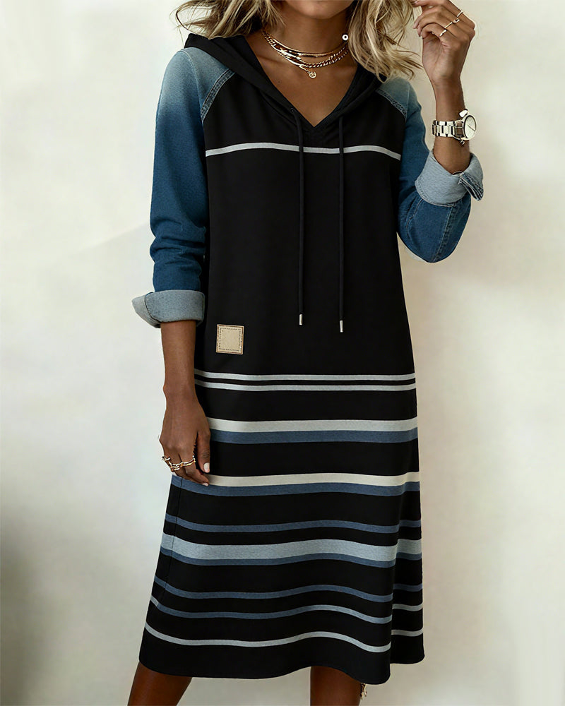 Dress with Hood Striped Color Block