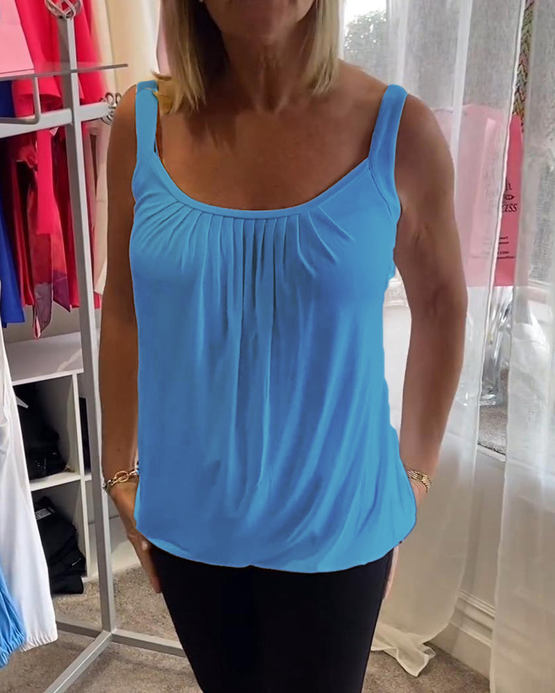 Pleated Sleeveless Casual Top