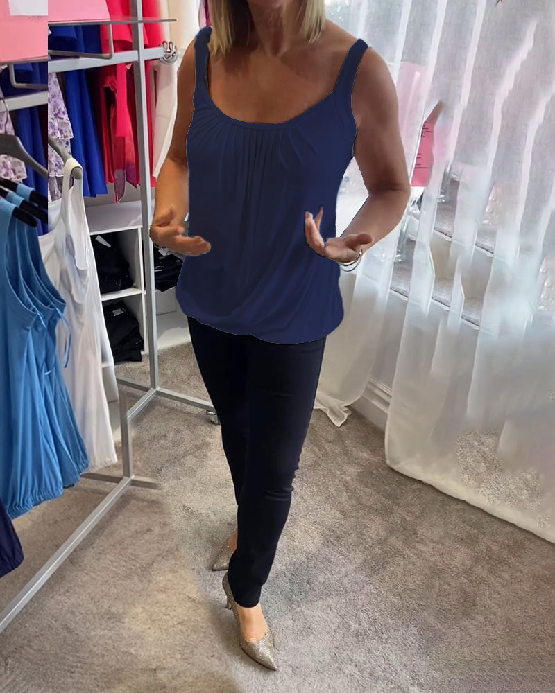 Pleated Sleeveless Casual Top