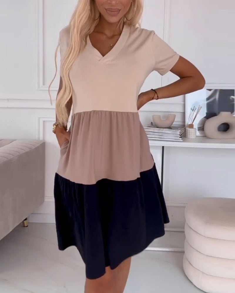 Laluna® | Short Sleeve Color Block Casual Dress