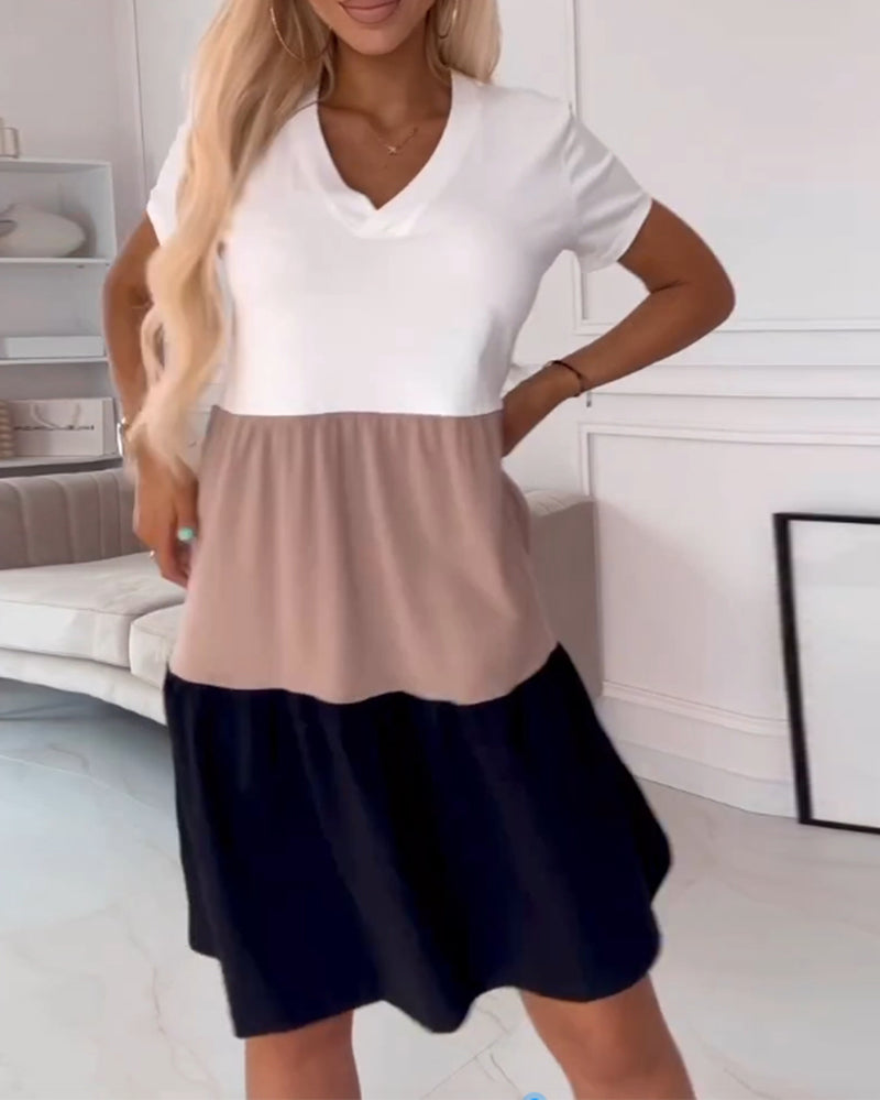 Laluna® | Short Sleeve Color Block Casual Dress