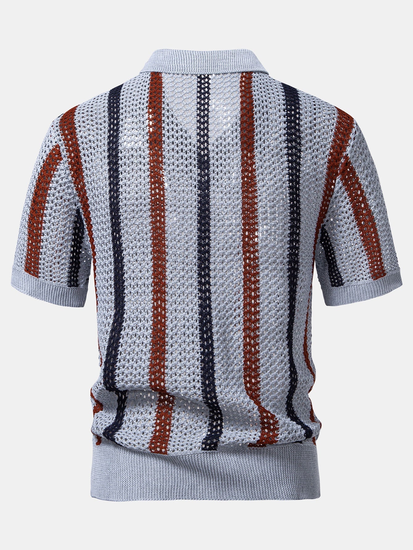 Striped V-Neck Crochet Polo with Straight-Leg Linen Pants