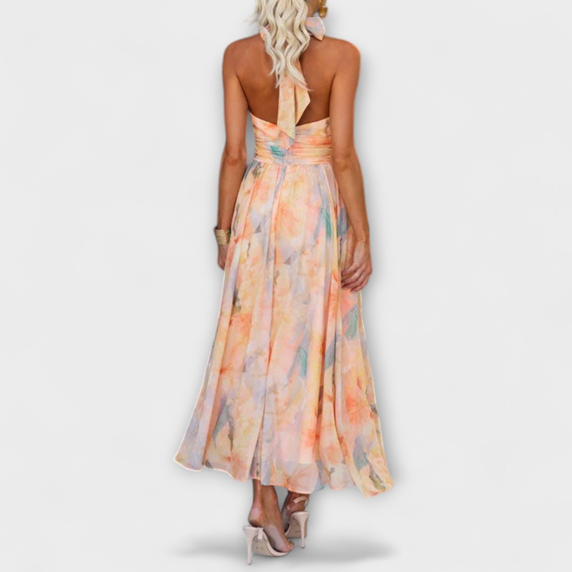 Laluna® | Watercolor Print Maxi Dress with Halter Neck
