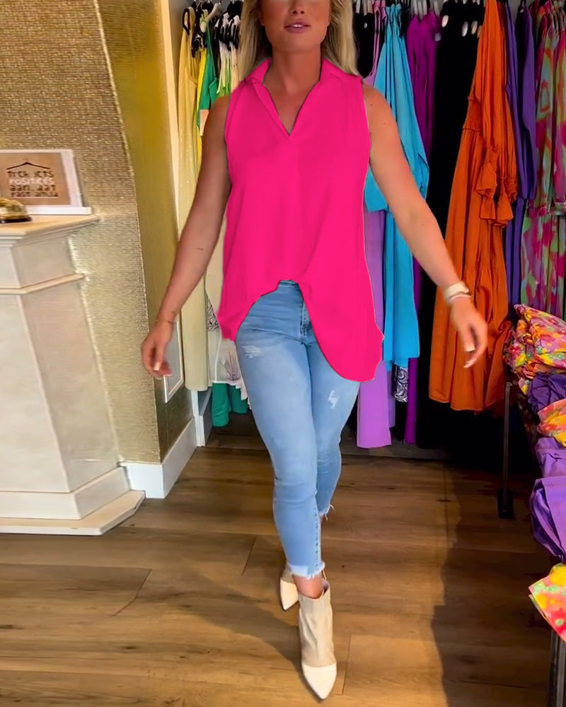 Laluna® | Sleeveless top with ruffles and lapels