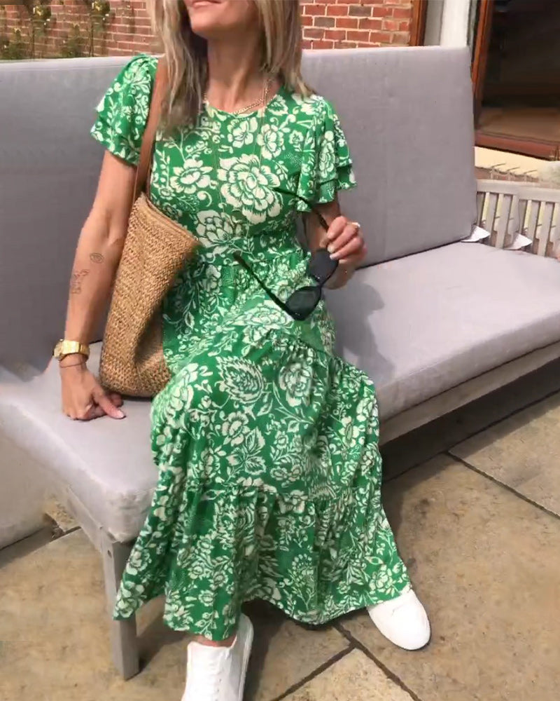 Laluna® | Floral Print Short Sleeve Maxi Dress