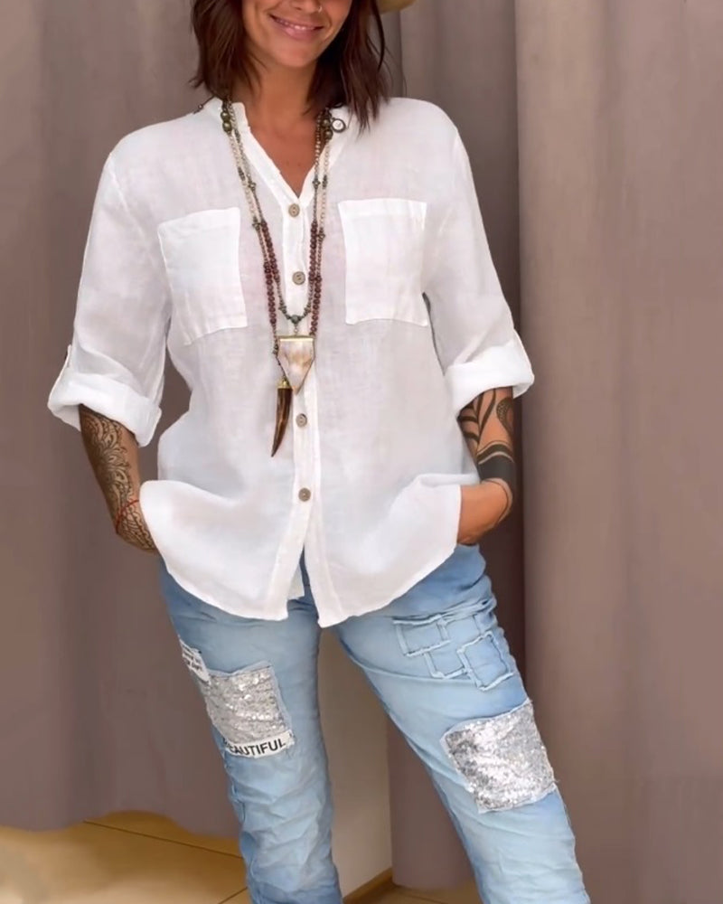 Classic Pocketed Shirt with Single Button Closure