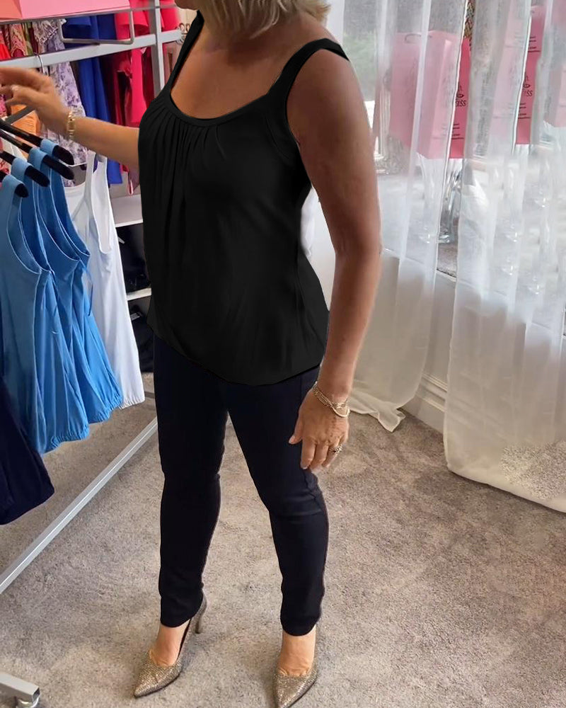 Pleated Sleeveless Casual Top
