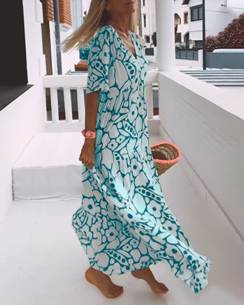 Laluna® | Printed V-Neck Loose Dress