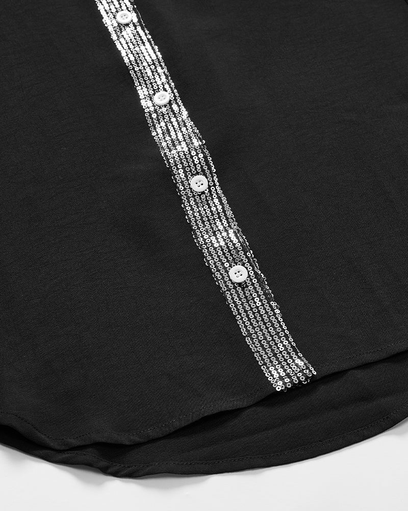 Laluna® | Casual Top Featuring Sequin Detail and Button Accents