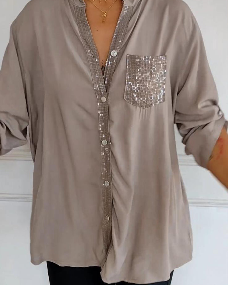 Laluna® | Casual Top Featuring Sequin Detail and Button Accents