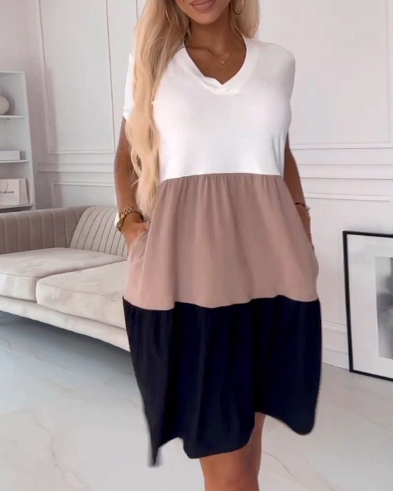 Laluna® | Short Sleeve Color Block Casual Dress