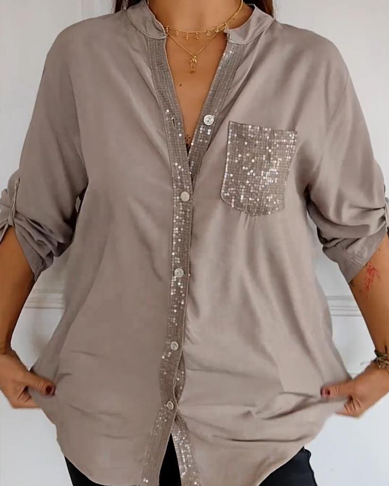 Laluna® | Casual Top Featuring Sequin Detail and Button Accents