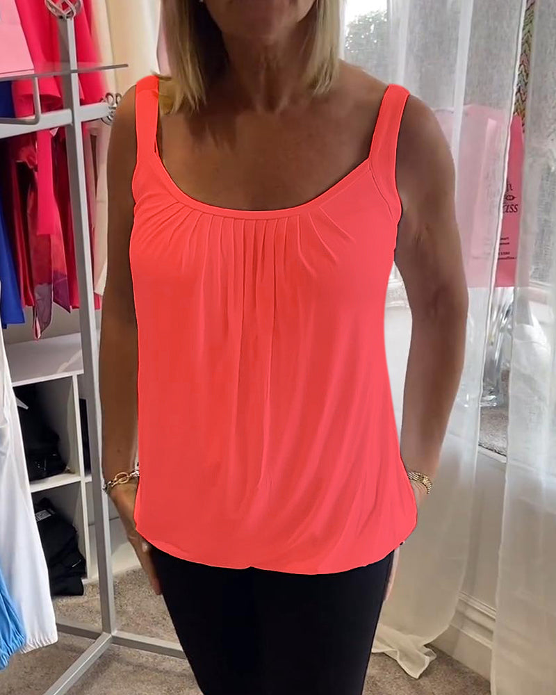 Pleated Sleeveless Casual Top