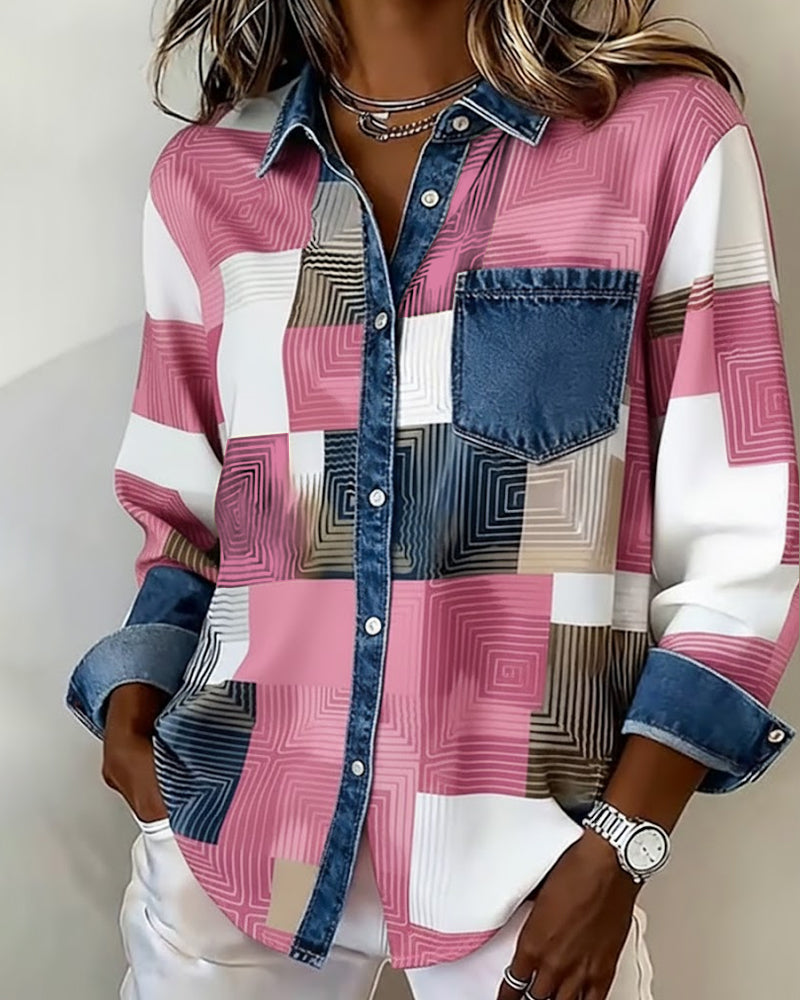 Laluna® | Color Block Shirt Fashionable Collar