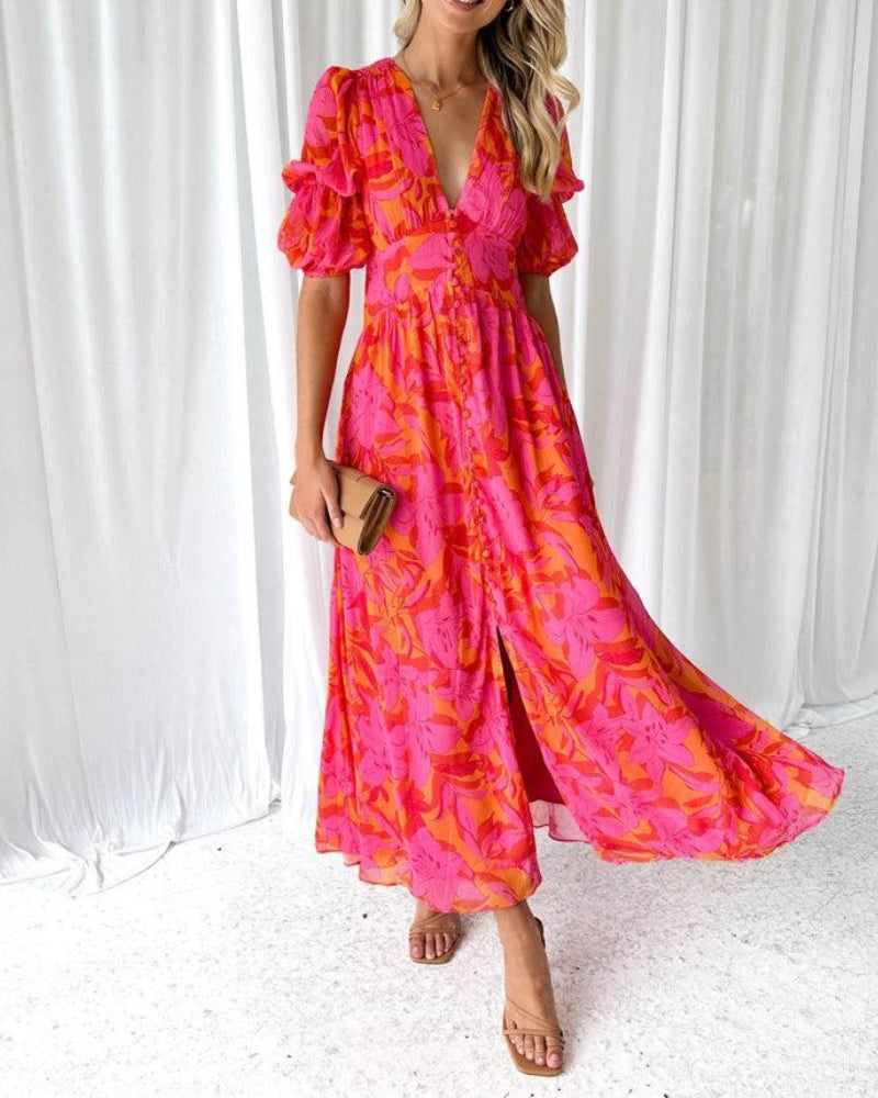 Laluna® | Chic V-Neck Maxi Dress