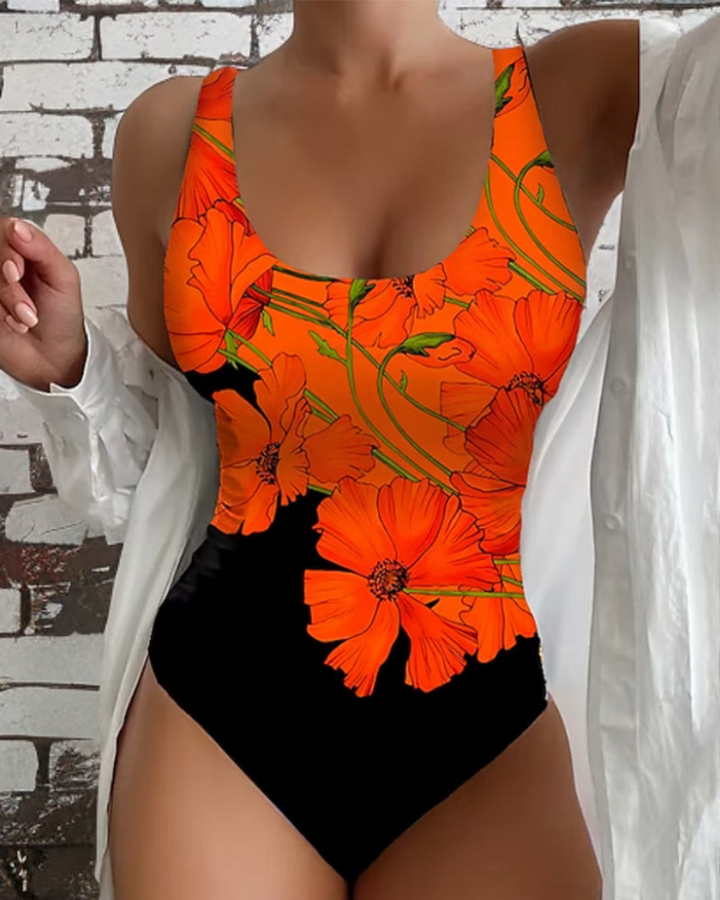 Lucy - Stylish Floral Print One-Piece Swimsuit