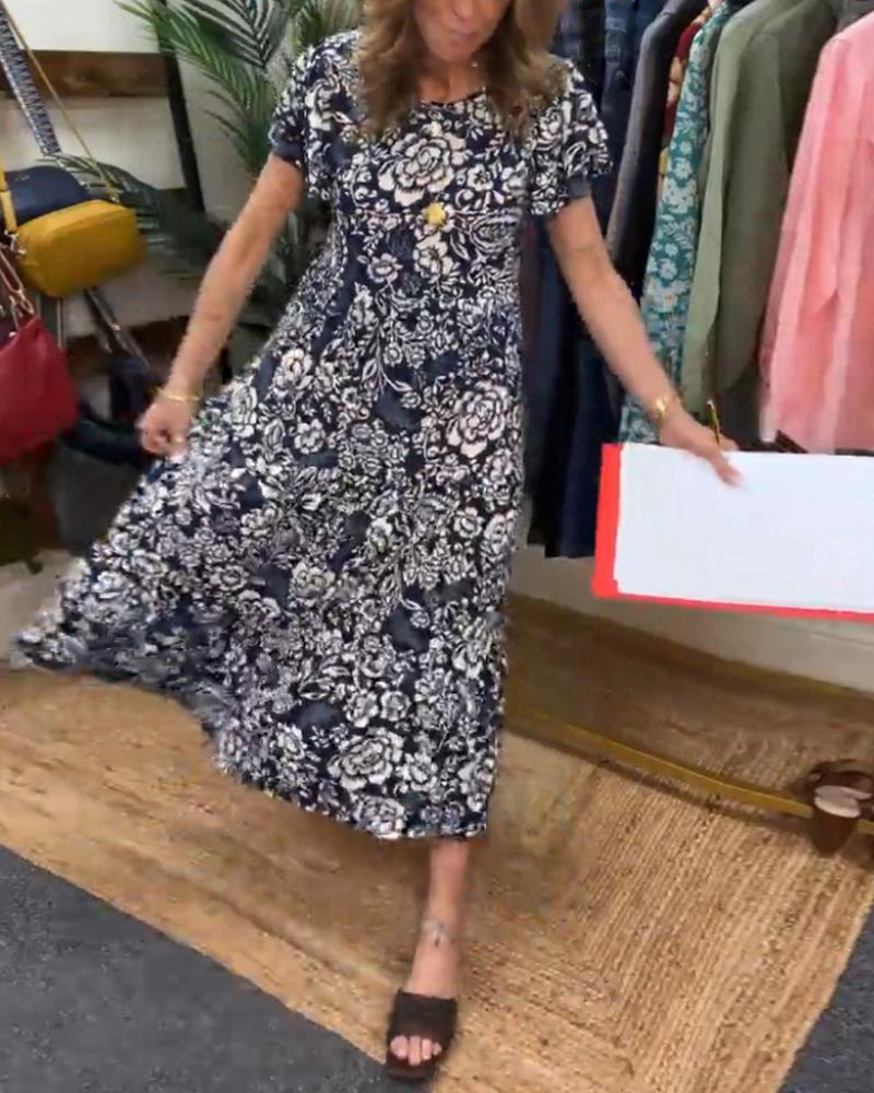 Laluna® | Floral Print Short Sleeve Maxi Dress