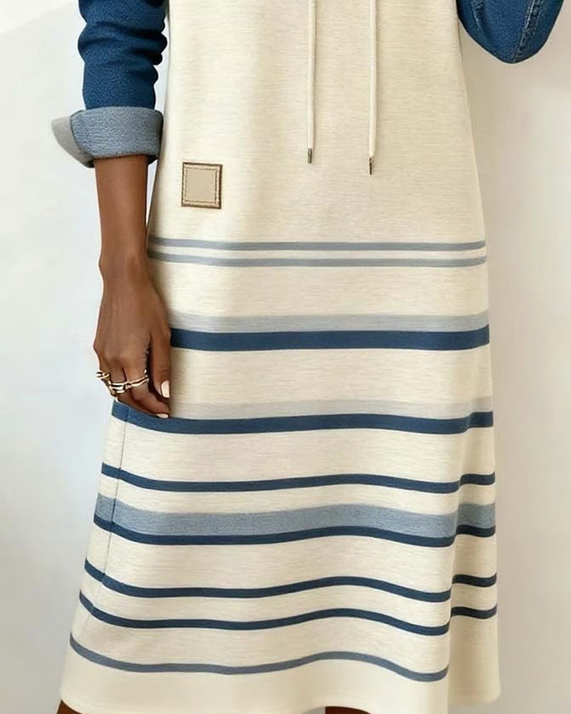 Dress with Hood Striped Color Block