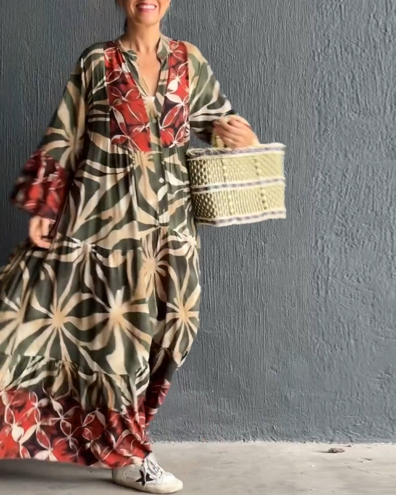 Laluna® | Printed Loose V-Neck Dress