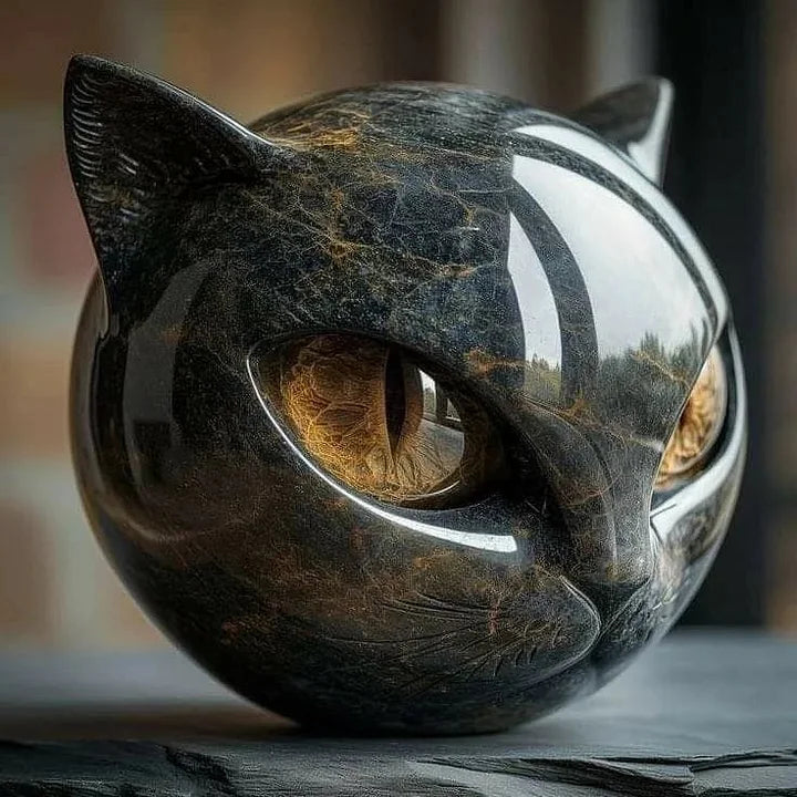 NyxCharm - Enchanting Black Cat Head Sculpture