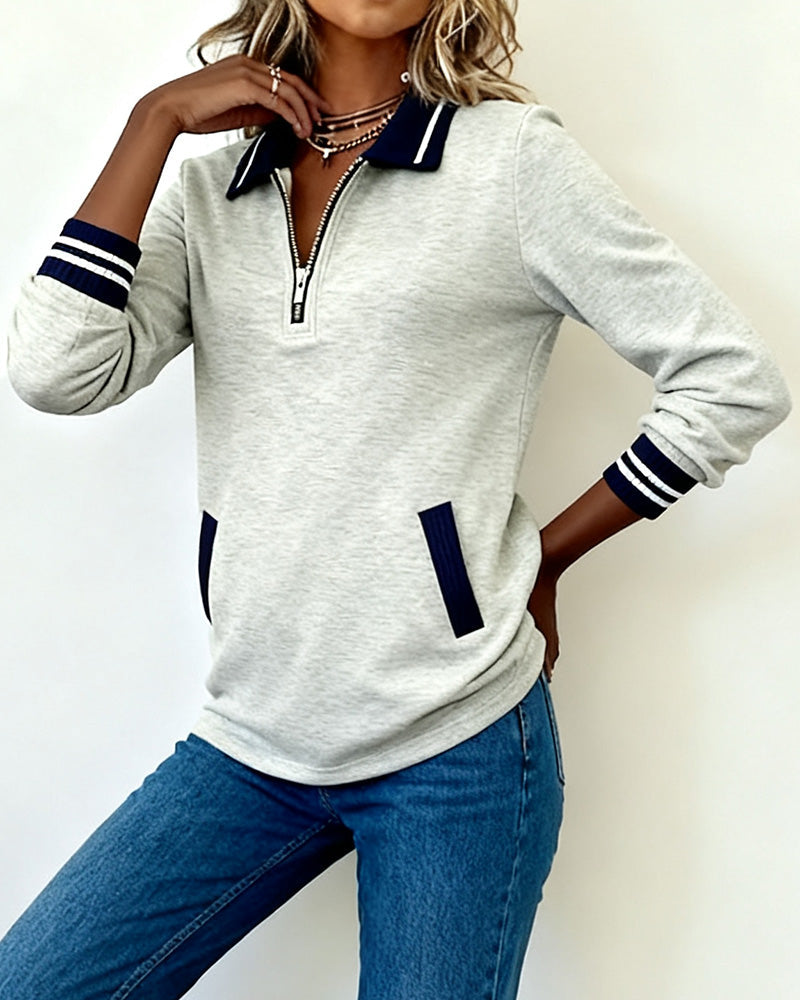 Laluna® | Loose Sweatshirt with Lapel and Zipper