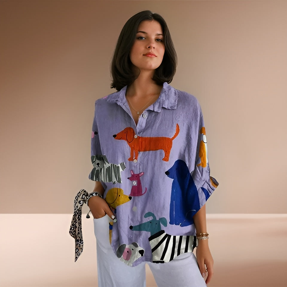 Laluna® | Women's Dog Print Blouse