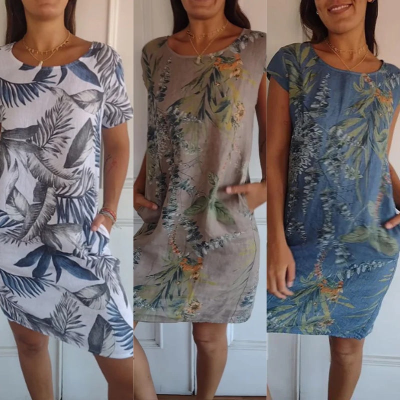 Botanical Print Round Neck Dress