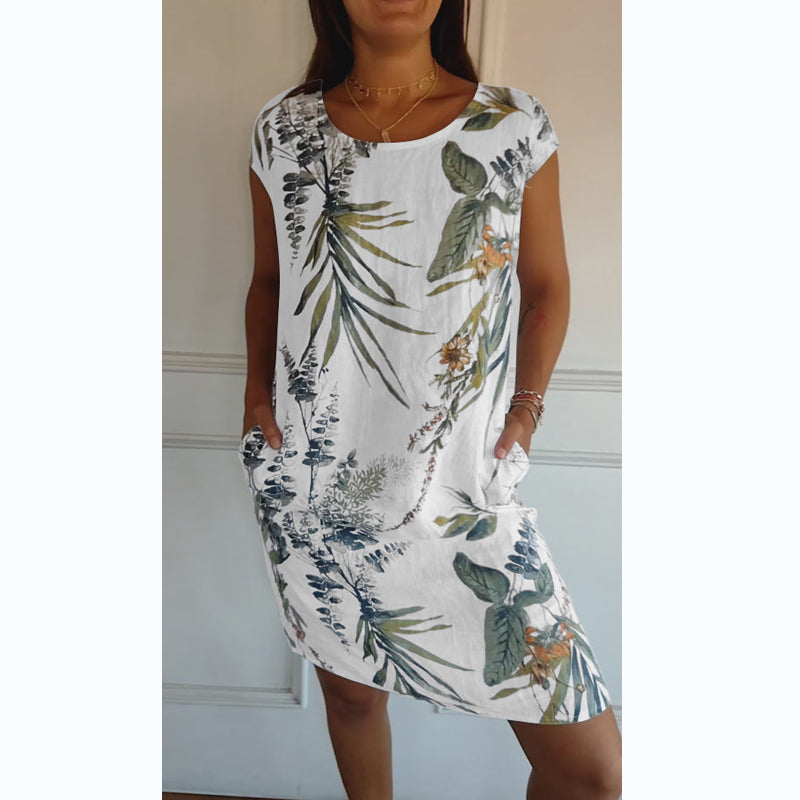 Botanical Print Round Neck Dress