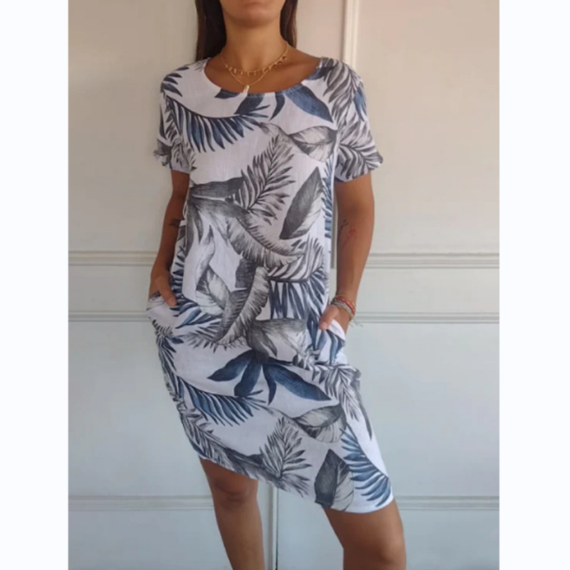 Botanical Print Round Neck Dress