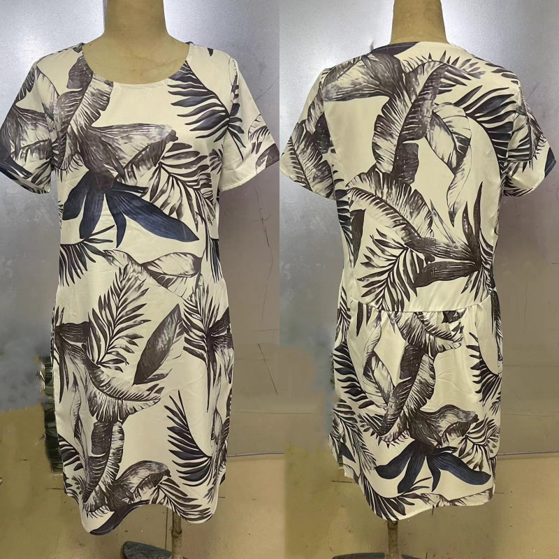 Botanical Print Round Neck Dress