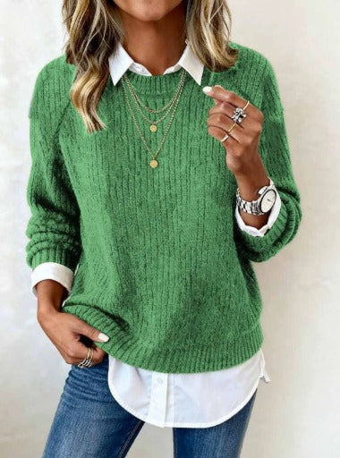 Laluna® | Sweater With Shirt Collar And Patchwork Design