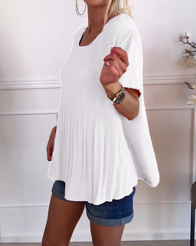 Relaxed Pleated Blouse with Round Neck