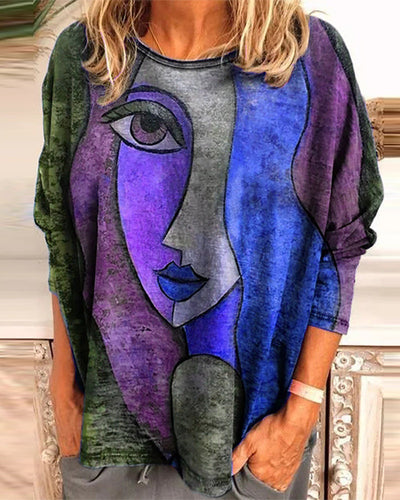 Laluna® | Long Sleeve Graphic Tee with Face Design