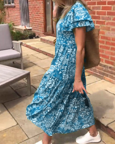 Laluna® | Floral Print Short Sleeve Maxi Dress