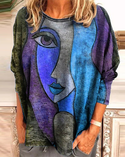 Laluna® | Long Sleeve Graphic Tee with Face Design