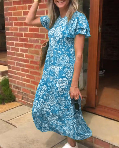 Laluna® | Floral Print Short Sleeve Maxi Dress