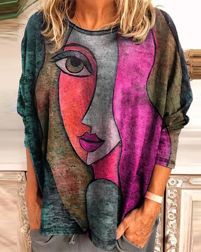 Laluna® | Long Sleeve Graphic Tee with Face Design