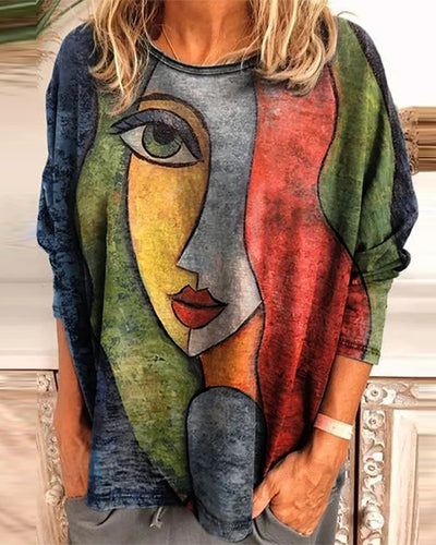 Laluna® | Long Sleeve Graphic Tee with Face Design