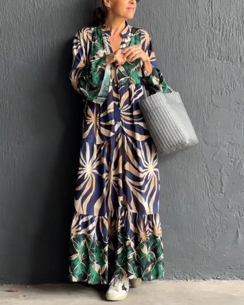 Laluna® | Printed Loose V-Neck Dress