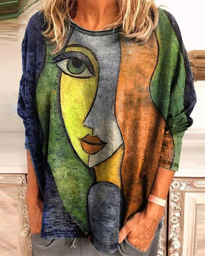 Laluna® | Long Sleeve Graphic Tee with Face Design
