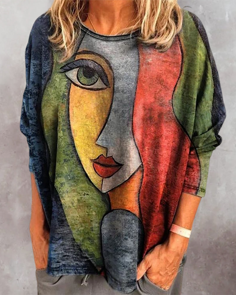 Laluna® | Long Sleeve Graphic Tee with Face Design